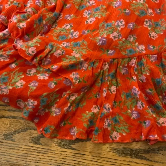 FREE PEOPLE floral print ruffled mini dress/cross back - Picture 3 of 11
